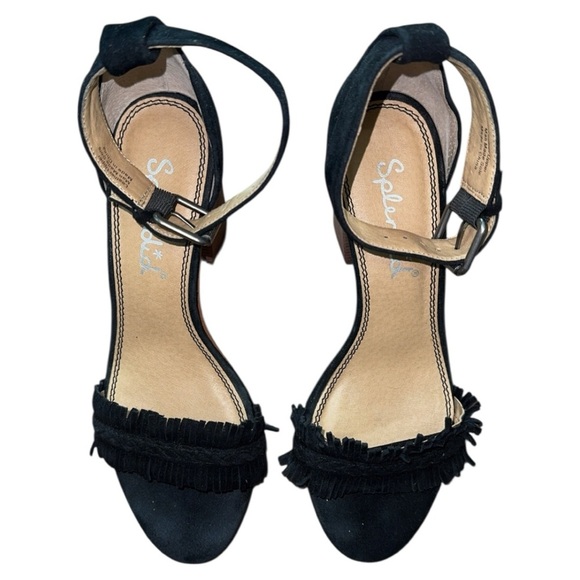 Splendid Women's Black Fringe Block Sandal Heel - Picture 1 of 4